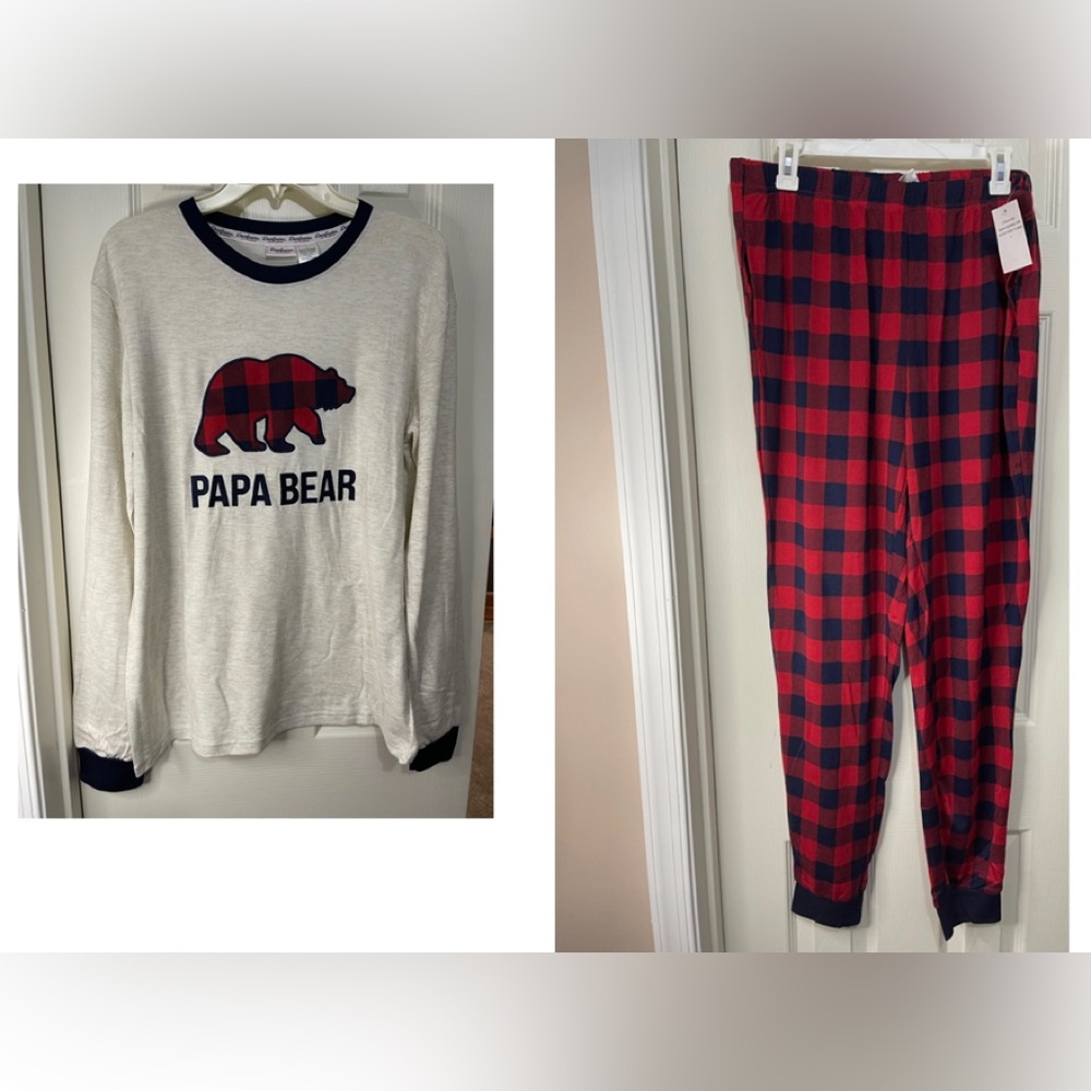 Dearfoams Mens 2piece Pajama Papa Bear Cozy Set Large